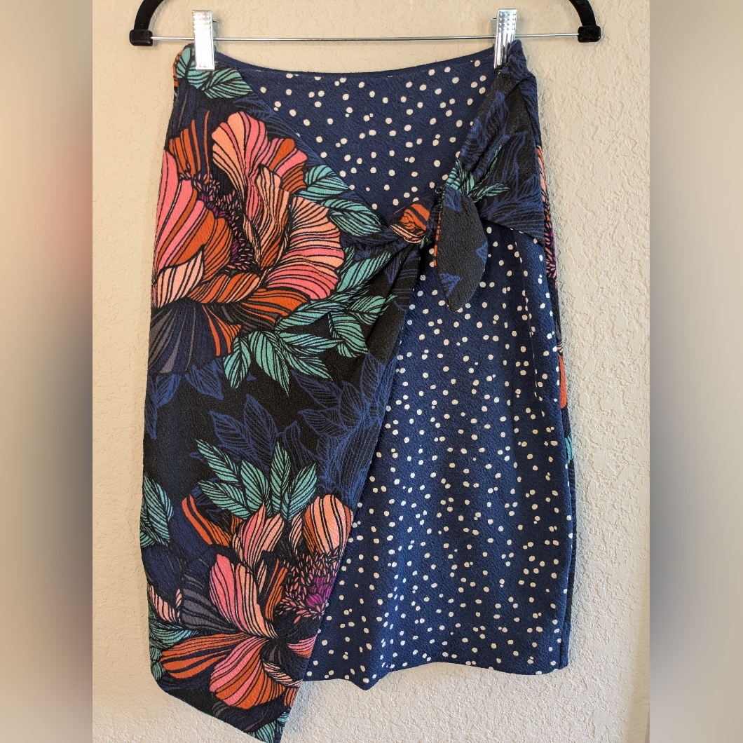 Anthropologie Maeve Stretch Knit Pencil Skirt Size 4 Blue Pink Excellent